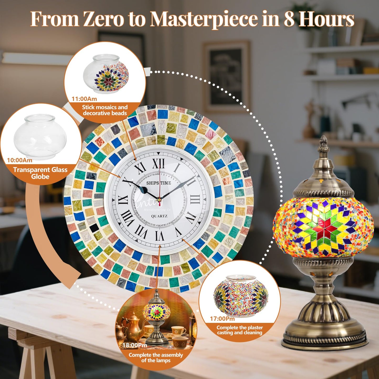 BOHMR DIY Turkish Mosaic Lamp Kit, Stained Glass Table Lamp Making Kit- Easy and Fun, No Experience Needed, Mosaic Art & Craft Project Kits for Adults & Teens, Make Your Own Table Lamp, Multicolor
