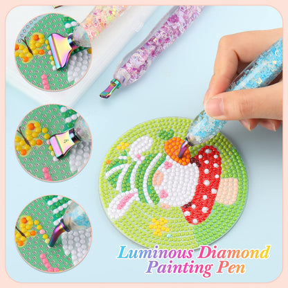 Geyoga 22 Pcs Luminous Painting Pen Kit DIY Art Accessories and Tools Painting Metal Pen Tips Rhinestone Picker Tool with Tips and Wax Paint-by-Number Kits for Adults