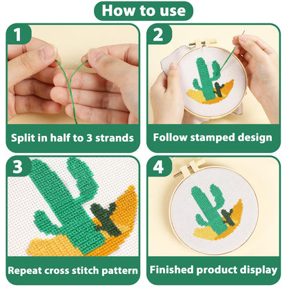 ZOIIWA 6PCS Cross Kits for Beginners DIY Embroidery Kit for Adults Boho Cross Kits Christmas Birthday Gift Abstract Landscape Needlepoint Patterns with 2 Embroidery Hoops Craft Supplies