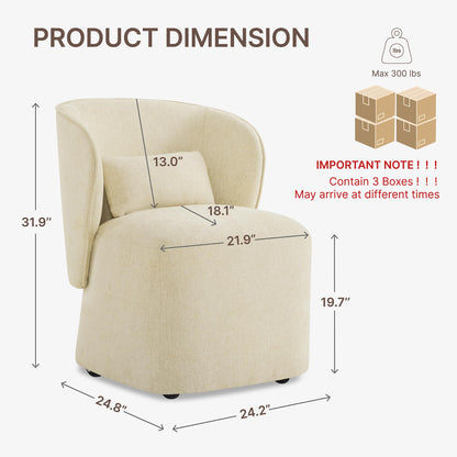 KISLOT Upholstered Dining Chairs with Wheels, Easy Assembly Stain Resistant Fabric Modern Barrel Armchair with Lumbar Cushion, Dining Room Chairs for Kitchen Living Room Bedroom, Sand, Set of 4