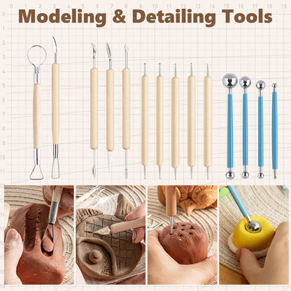 UUSYCUN 48PCS Pottery Tools for Sculpting, Clay Tool Kit for Carving, Modeling Ceramics, Pottery Kiln, Polymer Clay Tools for Trimming, Beginners, Pros, Adults, Supplies