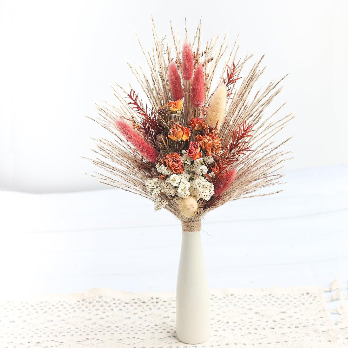 Natural Dried Flowers Bouquet with Vase, Dried Pampas Grass for Boho Home Decor, Wedding, Baby Shower, Farmhouse