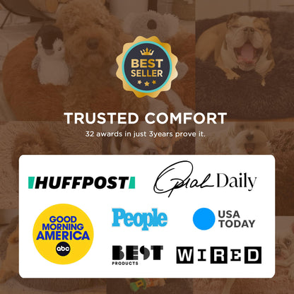 Bedsure Calming Dog Bed Medium Size Dog - Donut Washable Medium Pet Bed, 30 inches Anti-Slip Round Fluffy Plush Faux Fur Cat Bed, Fits up to 45 lbs Pets, Camel