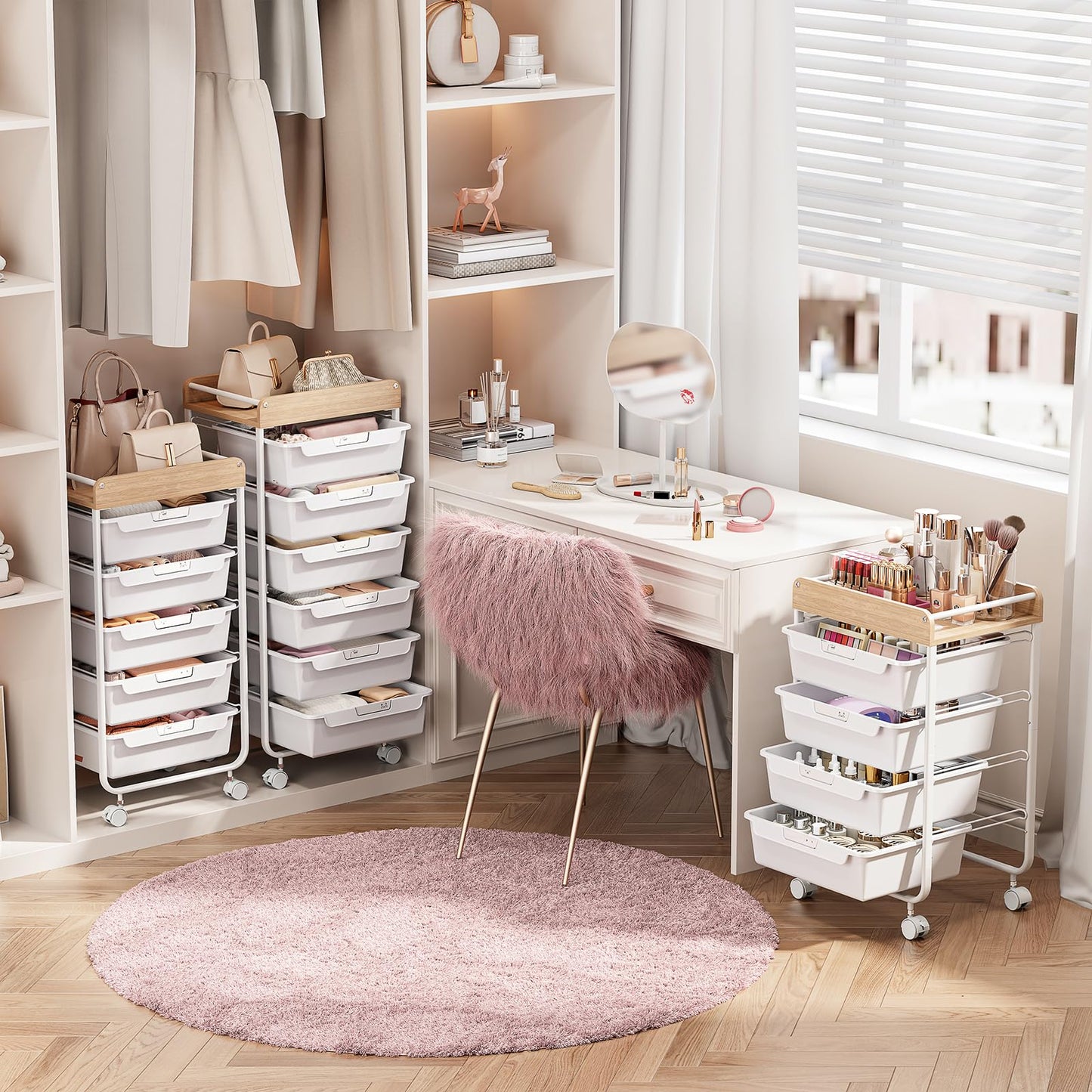 APEXCHASER Utility Cart with 4 Drawers,Rolling Storage Cart for Crafters Artists Kids Teacher Student Storage Arts Crafts & Sewing Study Supplies in Craft Room Dorm Classroom Kids Room-White