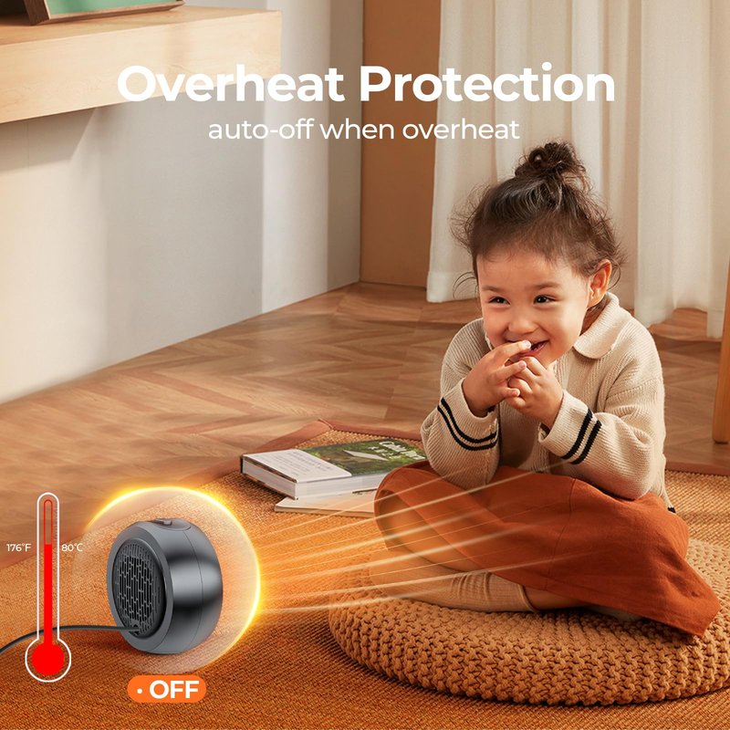 ASNUG Space Heater, Portable Electric 500W PTC Ceramic Heaters for Indoor Use, Efficient Fast Heating, Tip-Over & Overheat Protection, Quiet Small Mini Desk Heater for Bathroom Home Office Bedroom