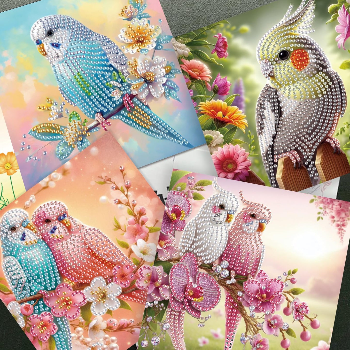 JISHSHAY 8 PCS Diamond Art Greeting Cards Bird Diamond Painting Birthday Cards Animal Gem Art Bird Gem Painting Mosaic Kits for Adults for Thanksgiving Anniversary Valentine Graduation All-Occasion
