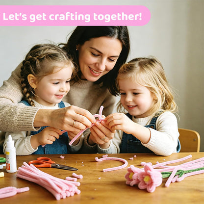 CITYBAN 400PCS Pipe Cleaners Craft,5 Assorted Pipe Cleaner Flower Kit,Kit with Floral Wires, Gardening Tape, Stamen, Floral & Ribbon, Pipe Cleaners Bulk,Ideal for DIY Projects