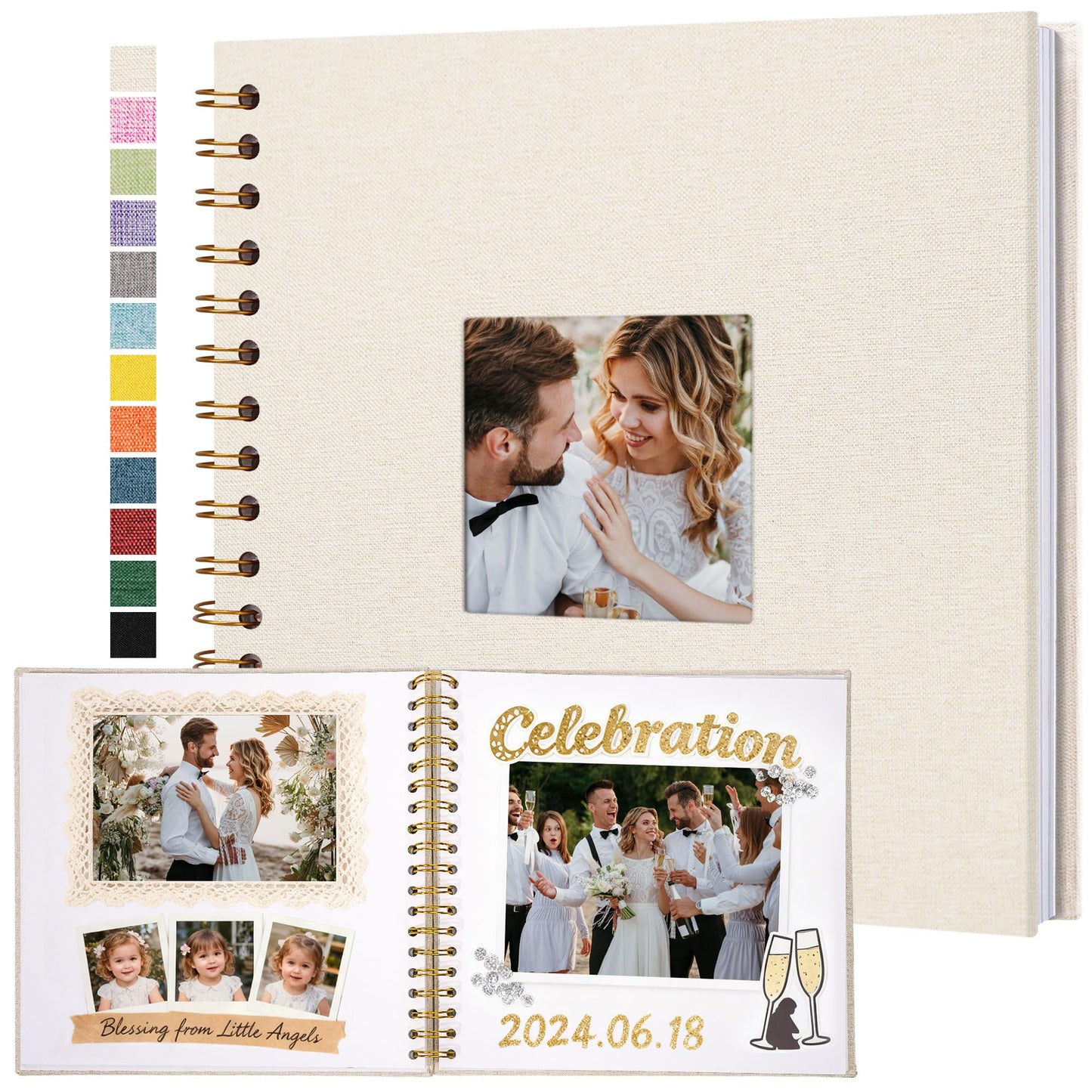 Yopih Linen Covered Scrapbook Photo Album, 8x8 Inches with Hardcover Kraft White Pages - Ideal for Travel, Wedding, Guest Book, Christmas, Baby Shower (20 Sheets/40 Pages)