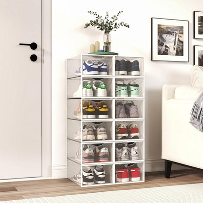 12 Pack Closet, Seseno Shoe Storage Bins, Clear Plastic Stackable Shoe Organizer for Space Saving Foldable Shoe Rack