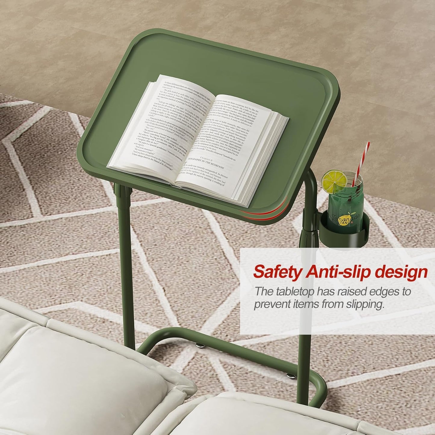 TB01BOG091 TUTOTAK C Shaped End Table with Tiltable Surface, Adjustable Height Side Table, Slide Under Couch Table TV