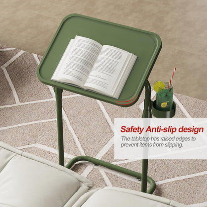 TB01BOG091 TUTOTAK C Shaped End Table with Tiltable Surface, Adjustable Height Side Table, Slide Under Couch Table TV