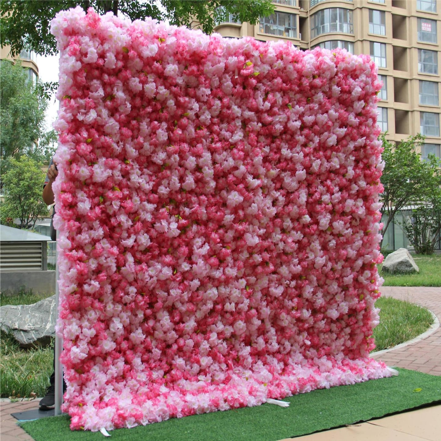 JIIPOREGJ Flower Wall Panel Floral Backdrop Silk Artificial Rose Wall Faux Flower Panel for Wedding,Party,Birthday,Room,Home Deco Pink-1M*1M Decoration,Pink-1M*1M,Pink,2m*2m