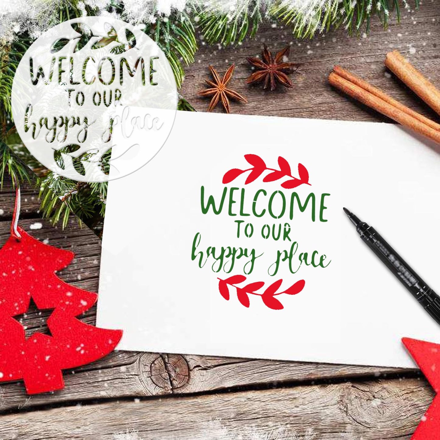 Welcome Stencils for Painting on Wood, 12” Round Stencils for Painting, Stencil for Crafts Reusable Drawing Templates for Door Hanger, Porch Wood Sign, Welcome Mat