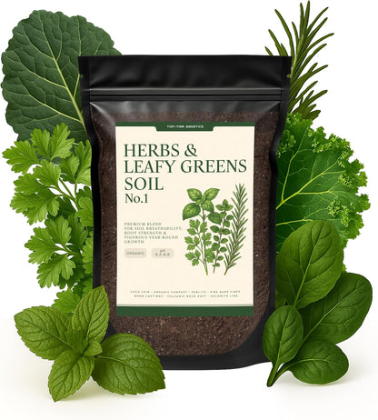 Top Tier Genetics (2 Herbs and Leafy Greens Soil Premium Organic Nutrient-Rich Potting Mix for Basil, Mint, Lettuce