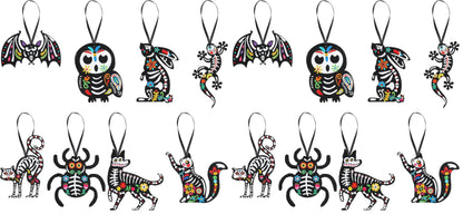 CCINEE 24Pcs Dia De Los Muertos Felt Ornaments, Mexcian Skeleton Halloween Ornaments for Day of The Dead Themed Party School Bags Indoor Outoor Tree Hanging Decorations (Pack of 2)
