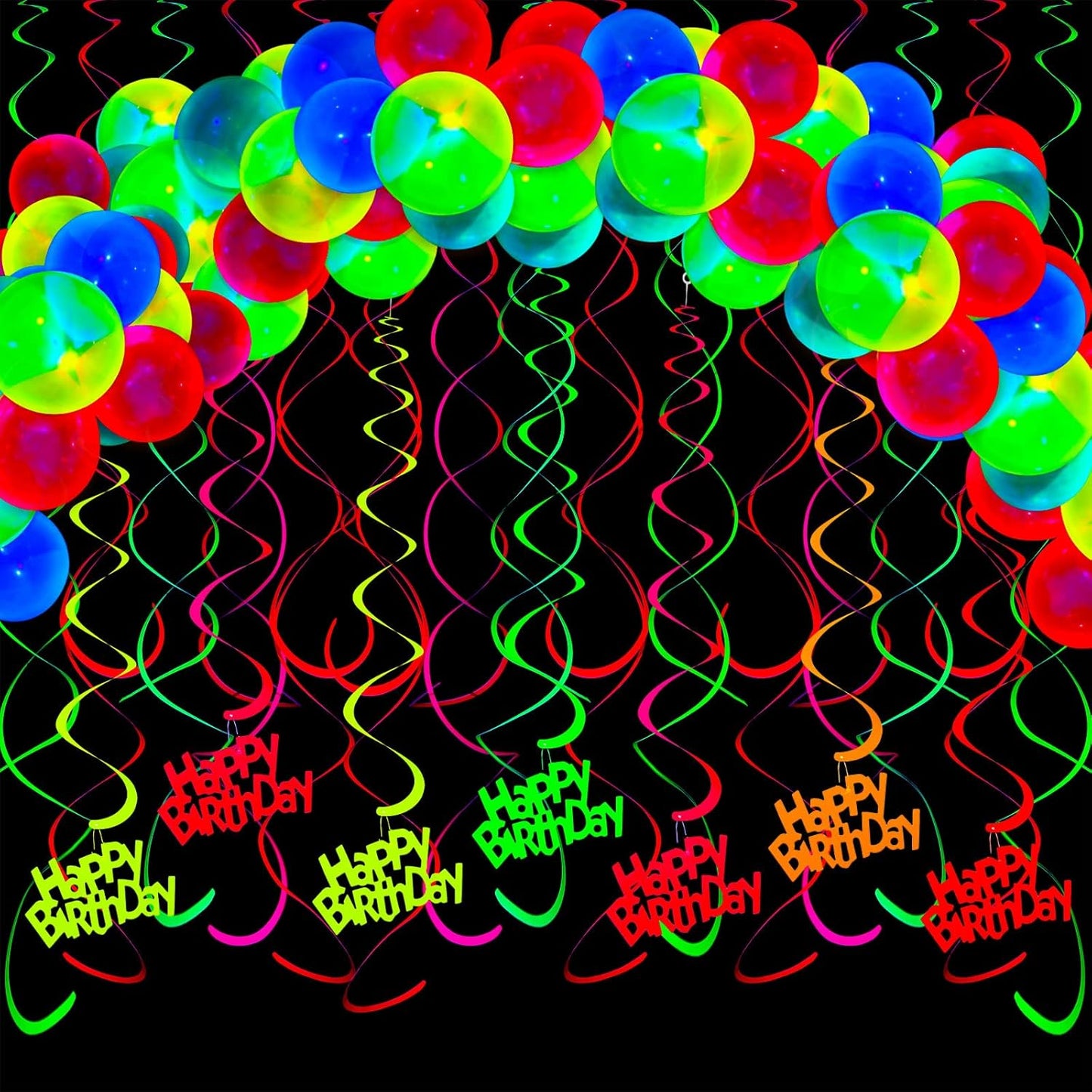 Sumind Neon Party Supplies, Glow in the Dark Balloons and Streamers for Adult Party Decorations