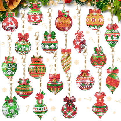 20Pcs Christmas Diamond Painting Kits Keychains, 5D DIY Diamond Art Kit for Kids Adults, Christmas Ornaments Art Pendants, Keychain Crafts, Festive Decorations, Arts Crafts Holiday Gift Set with Tools