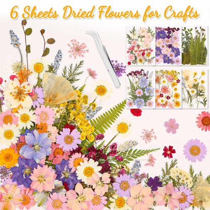 124 Pcs Dried Pressed Flowers for Resin Crafts, Real Pressed Wildflowers Natural Dry Leaves Bulk with Tweezer for Epoxy Resin Jewelry Molds, Candle Soap Making, Scrapbook, Bookmark, Nails Decor