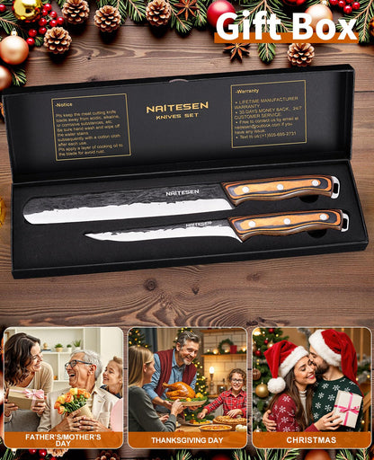 Naitesen Professional Brisket Carving Knife Set for Men, Grilling Knives, Hand Forged Super Sharp Butcher Slicing Knife Boning Knife for Meat Turkey Cutting Home Kitchen BBQ