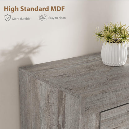 GarveeHome Farmhouse TV Stand for 80 in TVs, Long Entertainment Center with 4 Storage Drawers & 3 Open Shelf, Grey Television Consoles Stands for Living Room, Bedroom