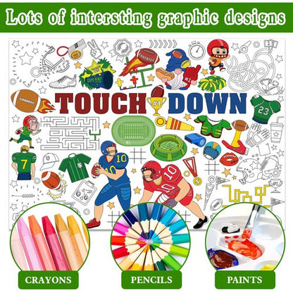 HOWAF Football Coloring Poster with 24 (12 Colors) Paint Pens, Touch Down Football Giant Coloring Poster Game Tablecloth Banner for Football Birthday Gift Party Supplies Classroom Art Craft Suppiles