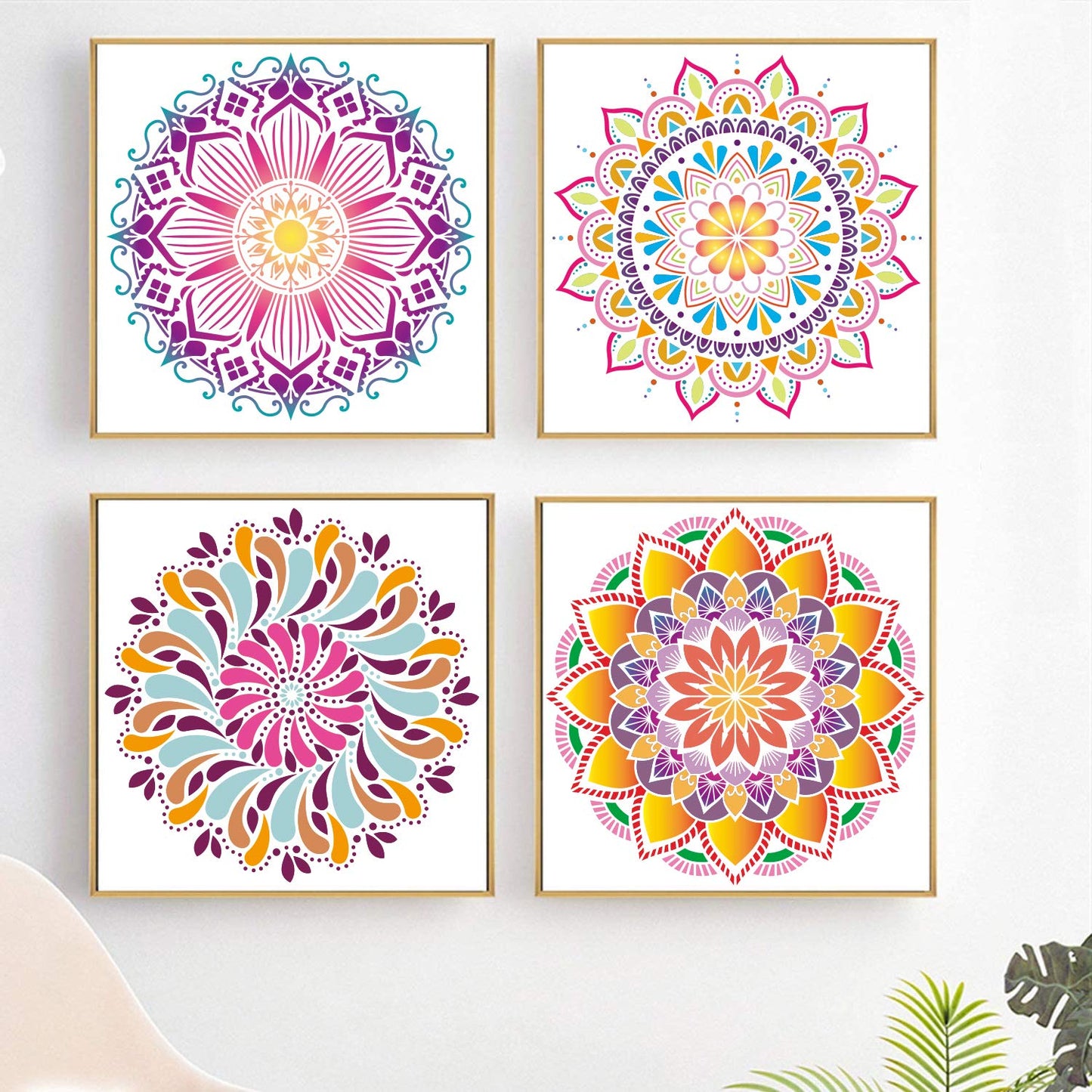 9 Pack 12 x 12 Inch Large Rangoli Stencils Mandala Stencil Laser Cut Painting Template for DIY Art | Wall Stencil, Tile Stencil, Floor Stencils - Wall Stencils for Painting Large Pattern