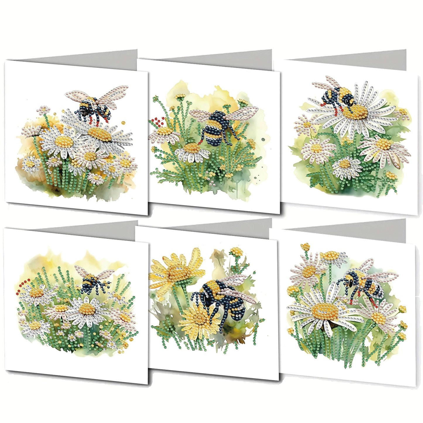 LSQFS 6 PCS Diamond Painting Greeting Cards, Daisy & Bee Floral Diamond Art Kits for Adults with Envelopes, 5.9x11.81in DIY Gem Art Craft Kit for Birthday, Thank You, Mother's Day & All Occasions