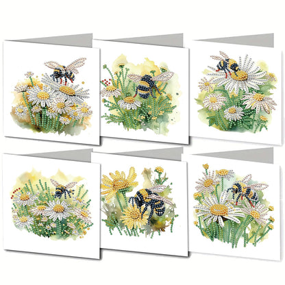 LSQFS 6 PCS Diamond Painting Greeting Cards, Daisy & Bee Floral Diamond Art Kits for Adults with Envelopes, 5.9x11.81in DIY Gem Art Craft Kit for Birthday, Thank You, Mother's Day & All Occasions