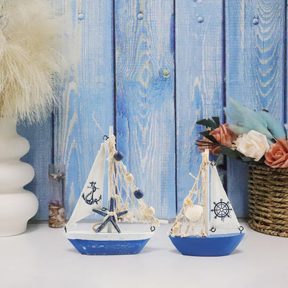 Meching Sailboat 2 Set Sailboat Mini Model Decoration PCS Wooden Sailing Boat Home Decor Nautical Decoration Sailing