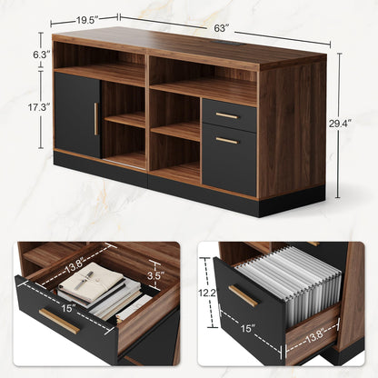 ModernMate Lateral File Cabinet with Lock,Home Office Furniture Storage Cabinet w/2 Drawers for A4 / Letter Documents, Wide Credenza w/Built-in Power Outlet, Fashion TV Stand Organizer Black Walnut