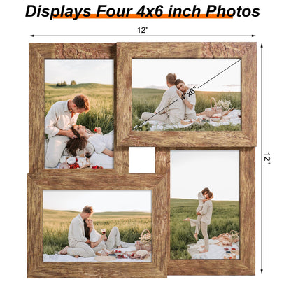 YESKAY 4x6 Collage Picture Frames Set of 1, Multi Family Photo Frame with Real Glass, Displays Four 4x6 Photo, Wall Decor Wall Hanging or Tabletop, Distressed Brown