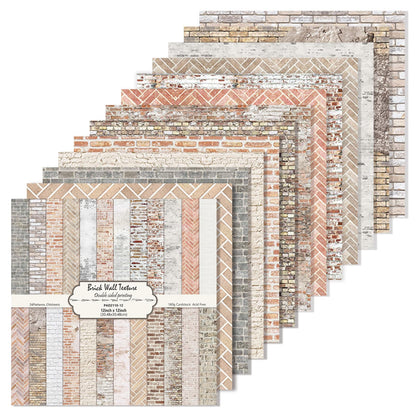 24 Sheets Scrapbook Paper Double Sided Weathered Brick Wall Pattern Decorative Craft Paper for Industrial Card Making, Junk Journal, Urban Art and Photo Decor (Brick Wall Texture, 12x12 Inches)