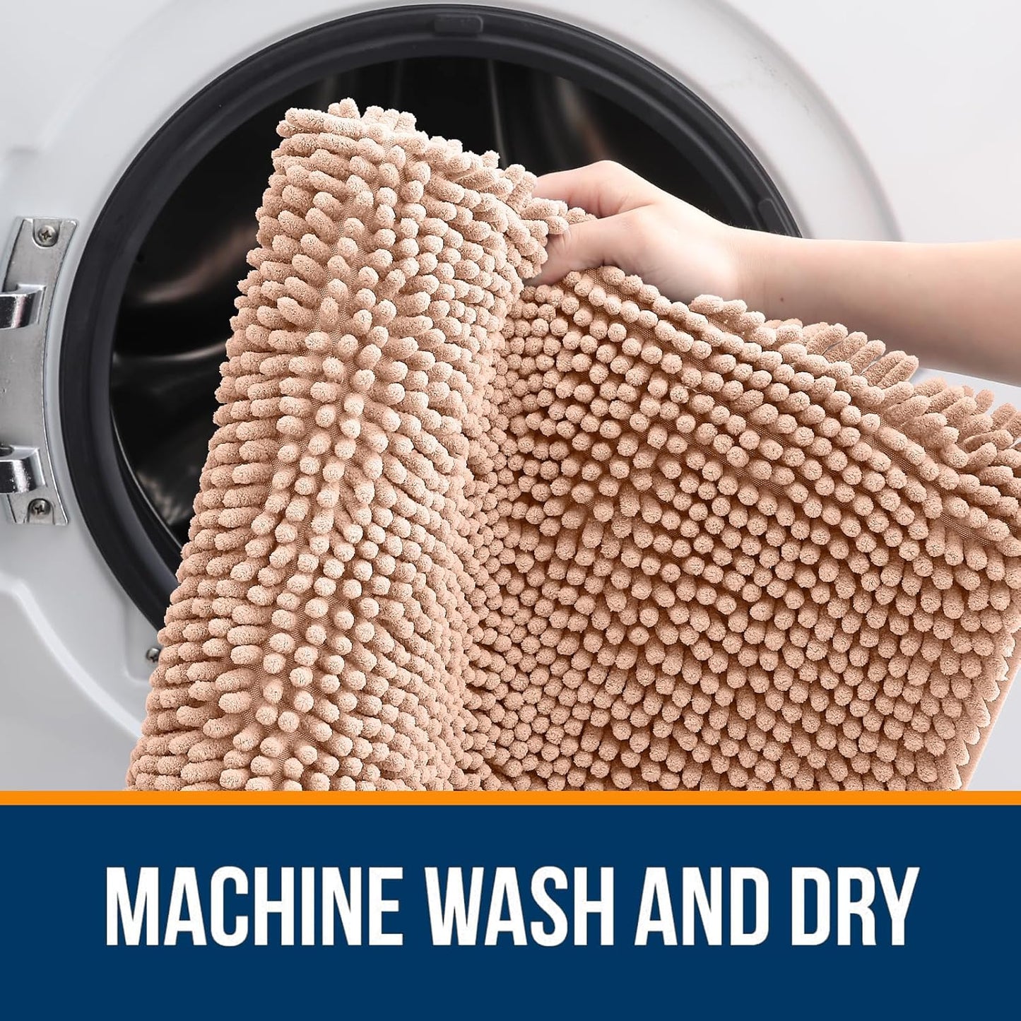 OLANLY Large Bathroom Rugs - Extra Soft Chenille Bath Mats with Rubber Backing | Quick Dry, Machine Washable, Peach 50x30