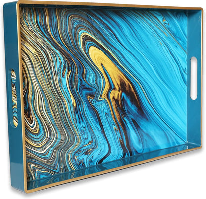 15.6 10.2" Spsyrine Serving Tray, Marble Decorative Tray Plastic Rectangular Coffee Table Tray for Living Room