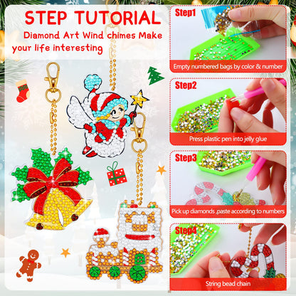 Tudomro 45 Pieces Christmas Diamond Painting Keychains Diamond Art Ornaments Key Chain Resin DIY Diamond Painting Key Ring Rhinestone Pendant Ornament Hanging Ornaments for Xmas Tree Decorations