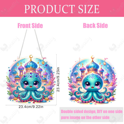 Yunzlly DIY Hanging Diamond Art Pendant Kit, Special Crystal Double Sided Diamonds Painting Ornament Kit for Adults, Acrylic Gem Painting Board for Window&Door&Wall (Octopus)