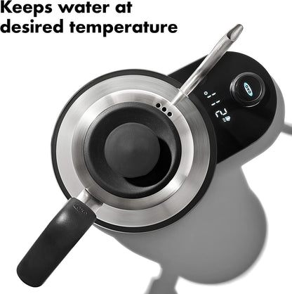 OXO Brew Gooseneck Electric Kettle - Adjustable Temperature Hot Water Kettle for Pour Over Coffee & Tea, 1L Stainless Steel