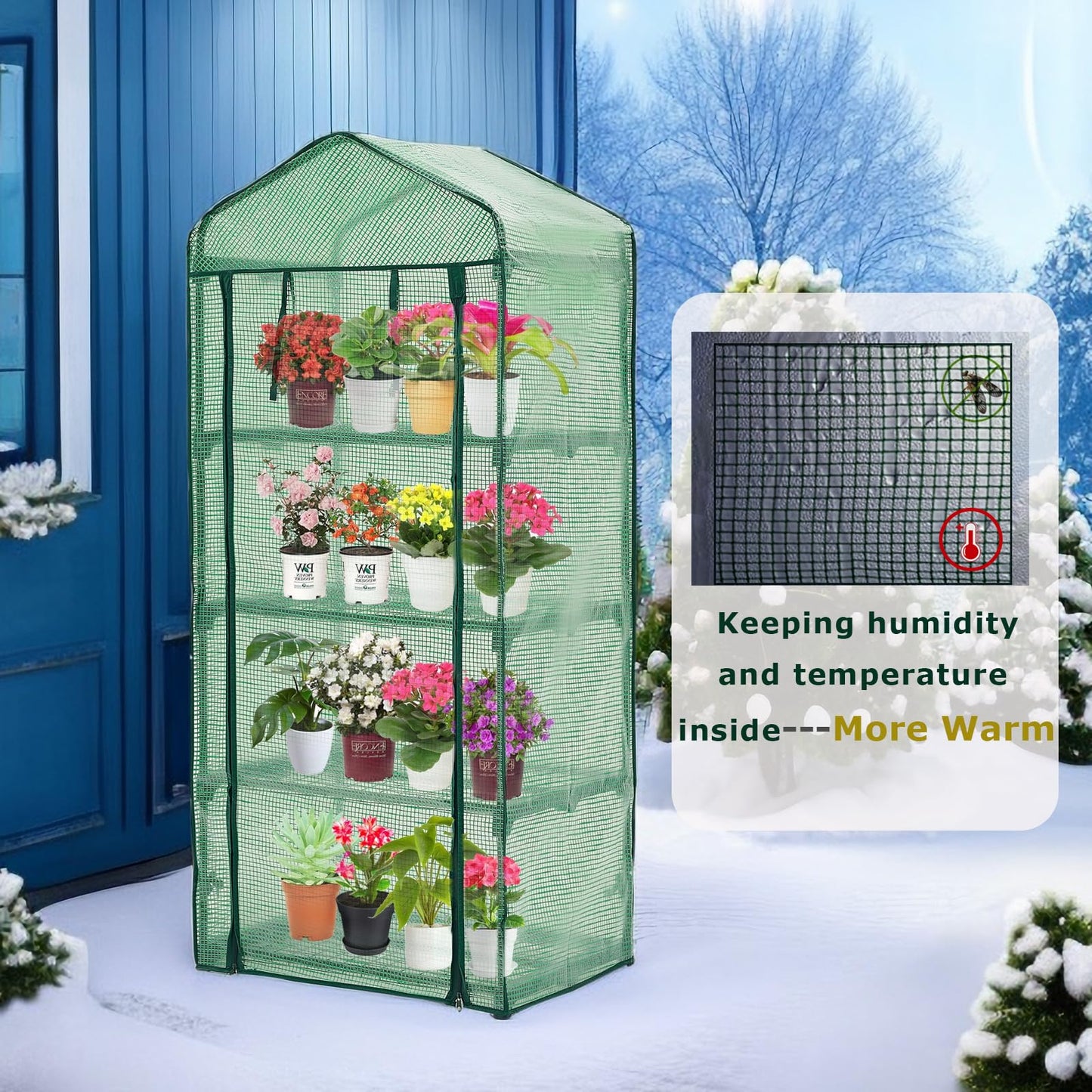 Purlyu Mini Greenhouse for Indoor Outdoor,Plant Green House 4-Tier Rack Stand Portable Greenhouses with Durable PE Cover for Seedling, 2.5x1.6x5.2 FT Ideal Gardening Gifts for Women Men(PLGH704G)