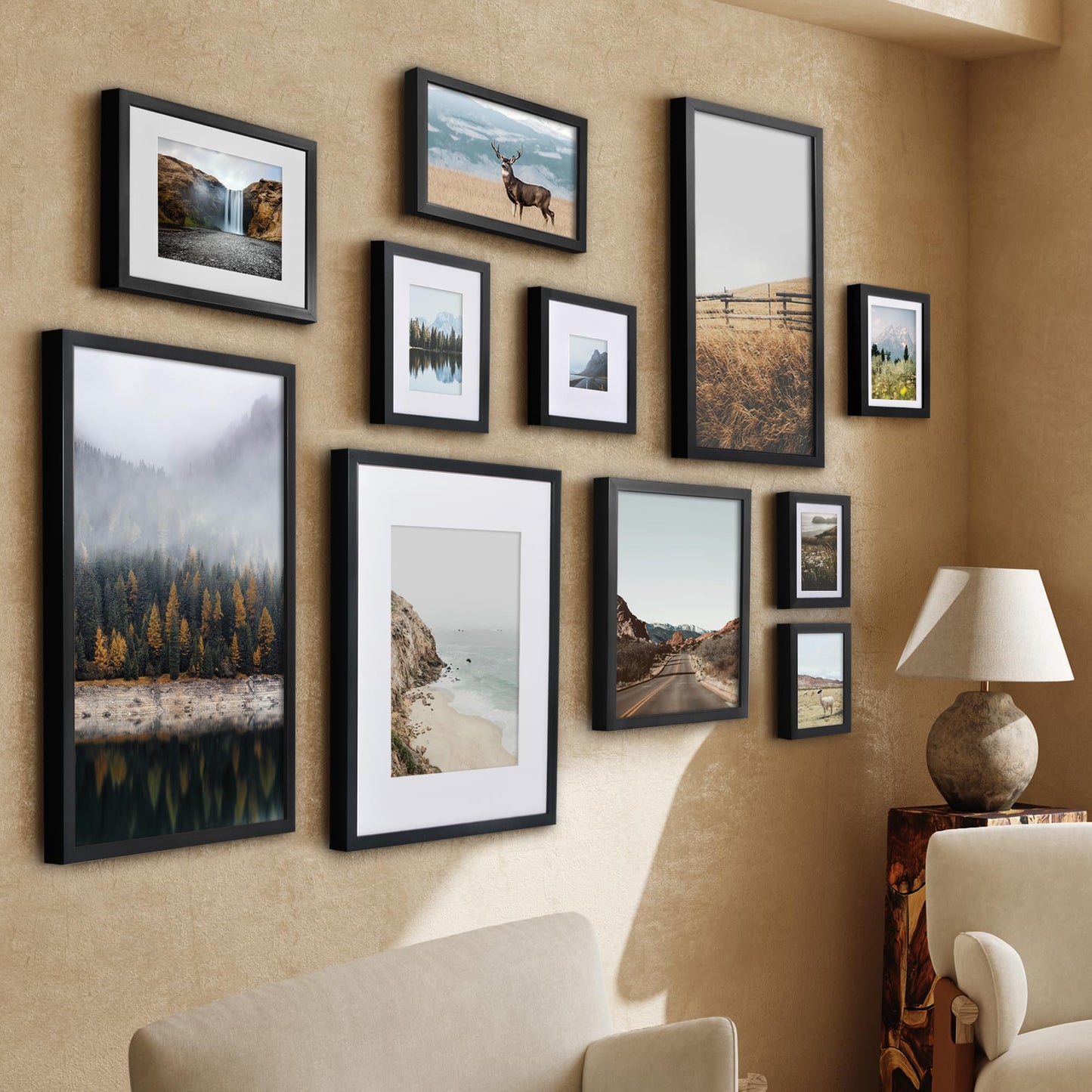 Americanflat 6x8 Picture Frame with Shatter-Resistant Glass - Use as 5x7 Frame with Mat or Display 6x8 Photo Without Mat - Soho Collection - Deep Molding Picture Frames for Tabletop or Wall - Black