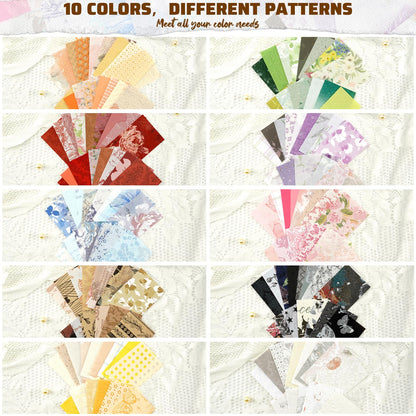 Floral Scrapbook Paper Set, 160 Sheets, 10 Color Themes, Textured Paper and Mesh Fabric for Junk Journal Supplies, Scrapbook Supplies, Bullet Journal, Card Making and Gift Wrapping, 4.72 x 3.14 in
