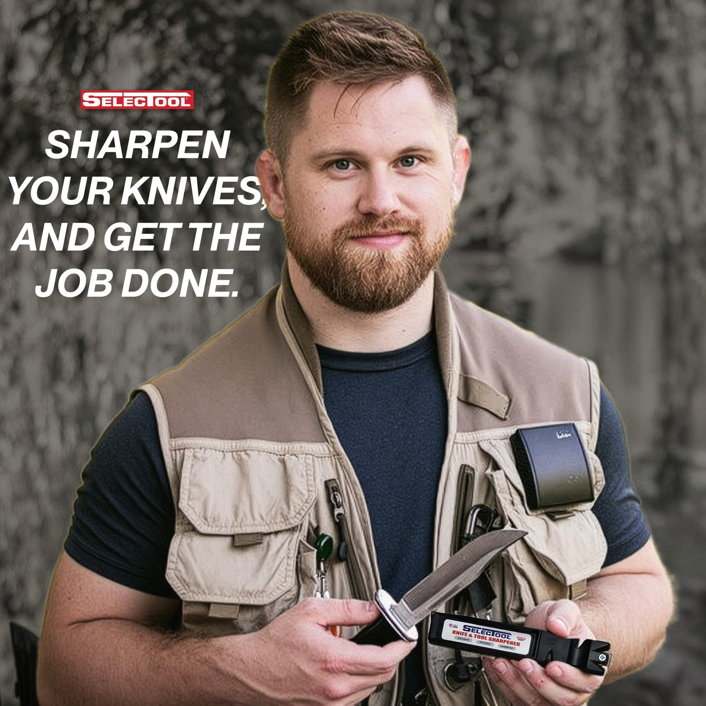SELECTOOL Knife & Tool Sharpener, Father’s Day Gift for Dad, Manual Blade Sharpener for Kitchen Knives, Pocket Knives, Scissors, Axes & Outdoor Tools, Made in USA
