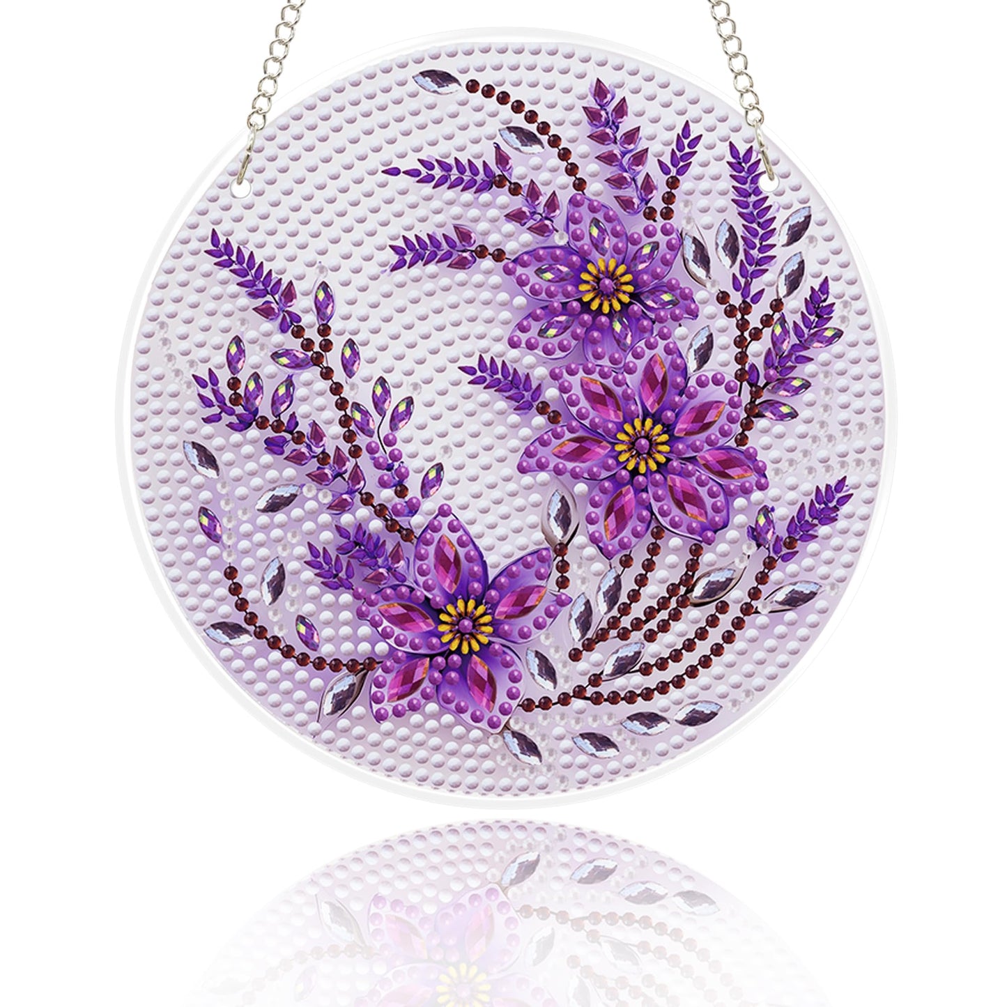 Eiflow Glass Diamond Art Hanging Kit for Adults, DIY Diamonds Painting Door Hanging Board Kit, Special Crystal Diamond Art Painting Pendant Ornament (Purple Flower)