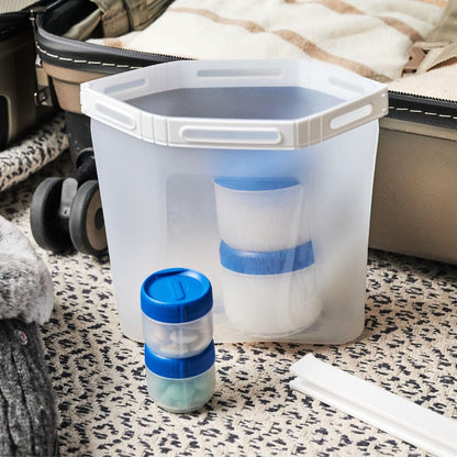 humangear STAX, Stackable Snack Containers - Leak-Proof Snack Travel System - FDA-Food Safe, BPA/PC/Phthalate-Free - Stackable & Click-Together Food Storage, Medium Mid 12-Pack, Clear/Blue