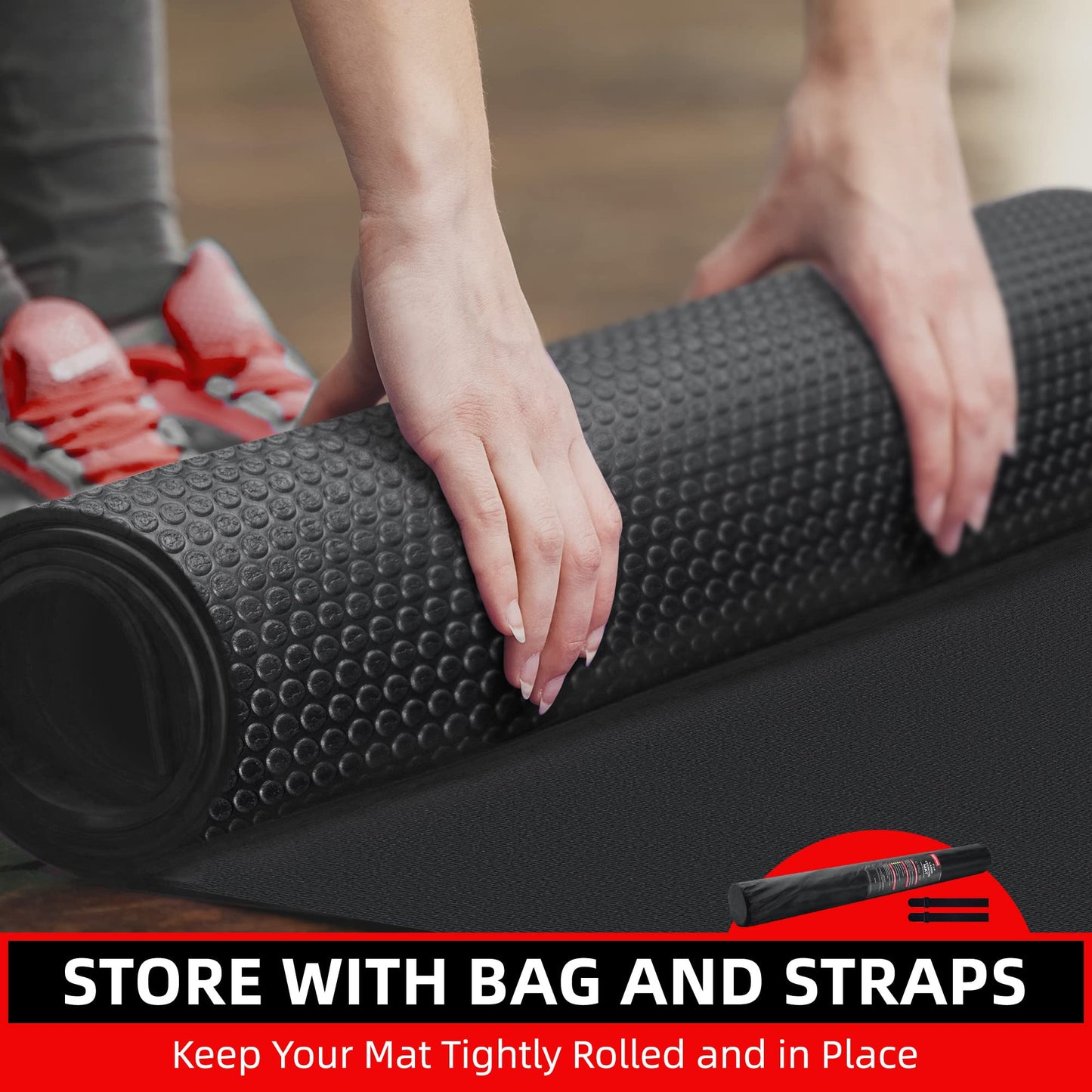 Large Exercise Mat for Home Workout,12‘x6’/10'x6'/9'x6'/8'x6'/7'x5'/6'x4' (7mm) Extra Thick Workout Mat, High-Density Gym Mat for Cardio, Jump Rope, MMA, Weights (Shoe-Friendly)