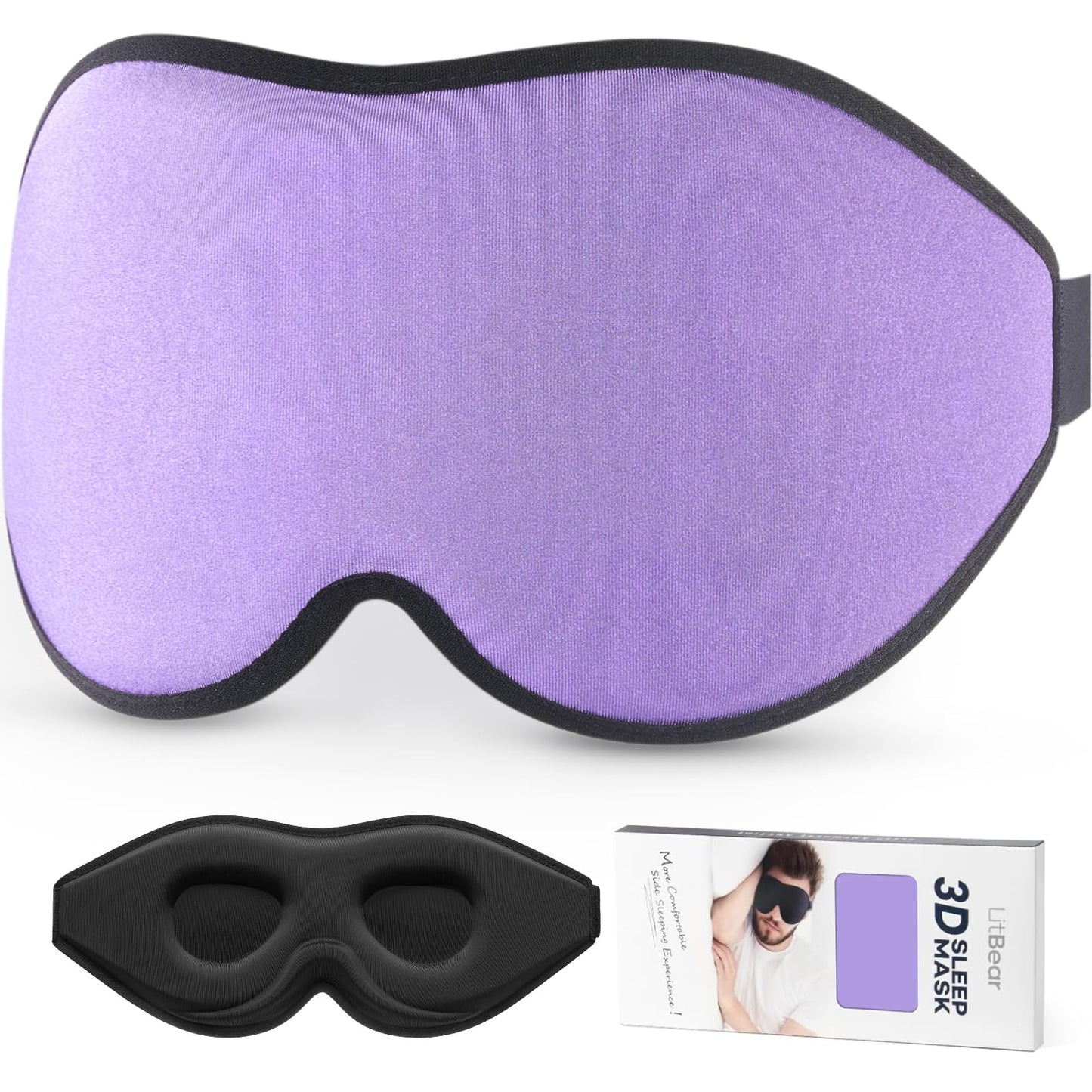 LitBear Sleep Mask for Side Sleeper Women Men, Eye Mask for Sleeping Light Blocking, 3D Contoured Cup Sleeping Mask, Soft Breathable Sleep Eye Mask with Adjustable Elastic Strap for Travel