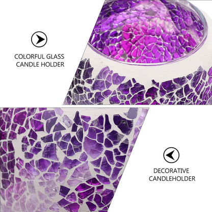 COHEALI European Mosaic Glass Candle Holder Purple Decorative Candlestick for Romantic Dinner Table Centerpiece Household Candle Stand Wedding Home Decor