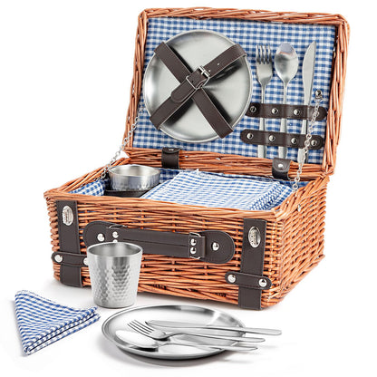 Weavvy Picnic Basket Set for 2, Wicker Picnic Baskets with Waterproof Blanket and Cutlery Service Kit, Willow Hamper for Camping, Outdoors, Valentine's Day, Christmas, Birthday, Wedding Gift