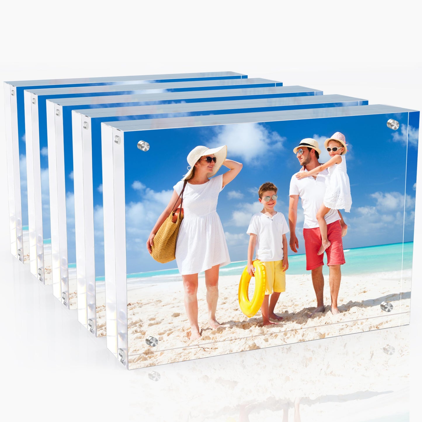 laapee 5x7 Inches Acrylic Picture Frames 5 Pack, Double Sided Magnetic Photo Frames,Free Standing on Desk or Table Clear Picture Frames