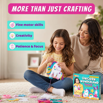 CRAFTSBEE Unicorn Sewing Kit for Kids Ages 7-12 — 5 Large Felt Stuffed Animals, 3 Skill Levels — Beginner Arts and Crafts, Birthday Gift for Girls