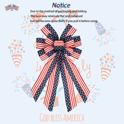 Large Patriotic Bow Wreath 4th of July Decor American Flag Bow for Indoor Outdoor Red with Blue Stars Bunting Holiday Memorial Day Decorations Independence Day Party Backdrops (1, 15.7x47'' Blue)
